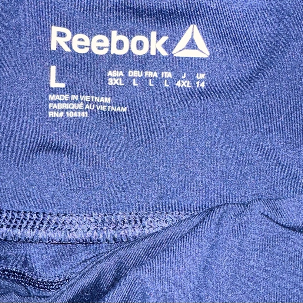 Reebok High-Rise Capri Leggings | Black w/ Pink & Blue Colorblock | Size L - Picture 5 of 8